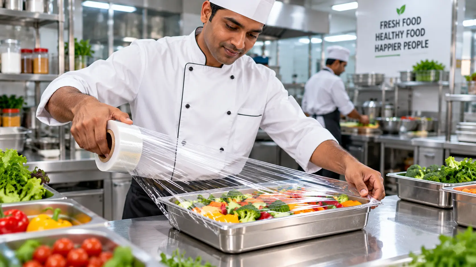 Cling Film in a commercial kitchen