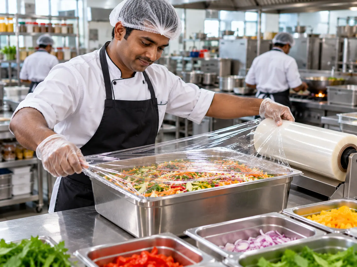 Kitchen prep with cling film