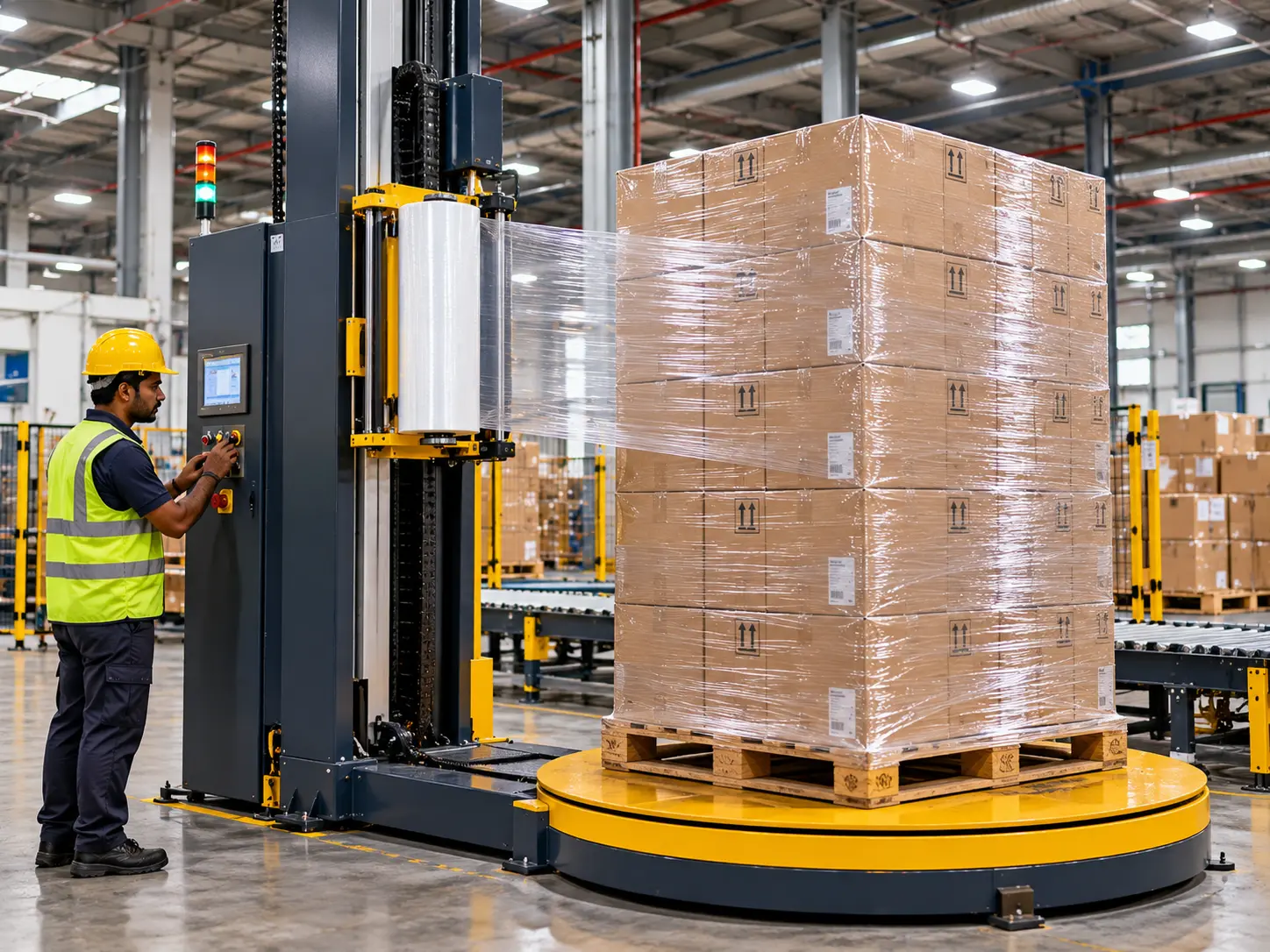 Automated pallet wrapping machine